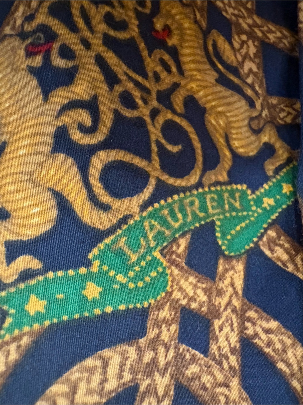 Ralph Lauren Navy Button-Up Shirt with Gold and Red Baroque Motif, size 1X - Picture 5 of 5